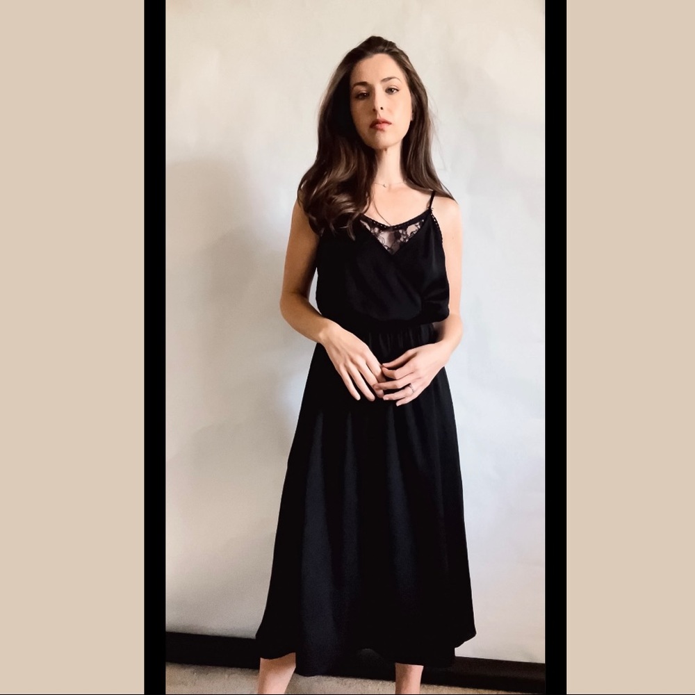 Lace Cutout Black Midi Dress